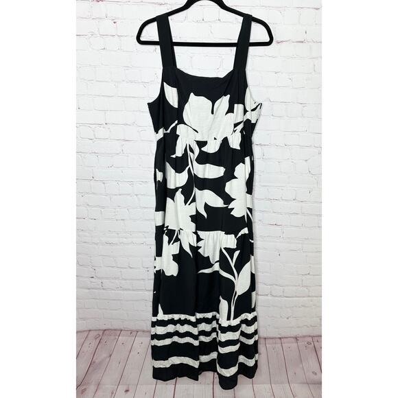 Nine West Black White Floral Sleeveless Maxi Dress Womens XL Pockets - Picture 1 of 7